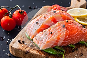 Salmon fillet and ingredients