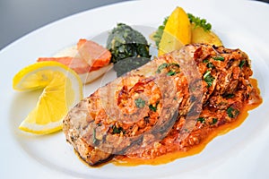 Salmon fillet with panang curry sauce thai style