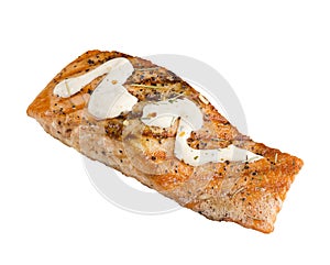 Salmon Fillet  with sause on white background