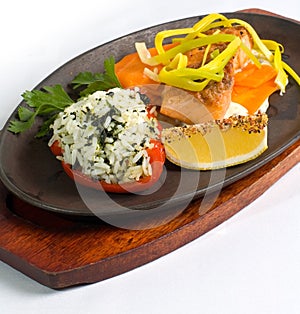 Salmon fillet and spinach rice