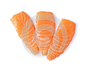 Salmon fillets with spice on white background. top view
