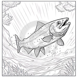 salmon fish drawing Coloring book page