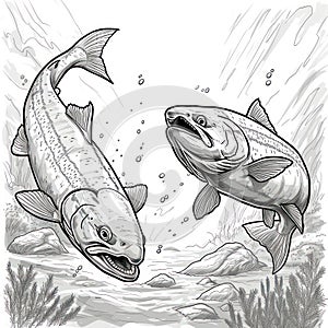 salmon fish drawing Coloring book page