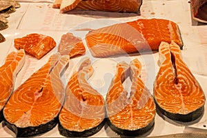 Salmon fish fillet on the counter