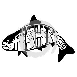 Salmon fish - Fishing logo. Template club emblem. Fishing theme vector illustration.