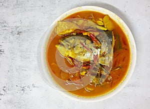 Salmon fish head curry top view