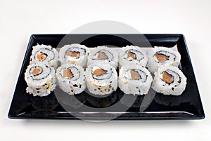 Salmon fish hossomaki in white background photo