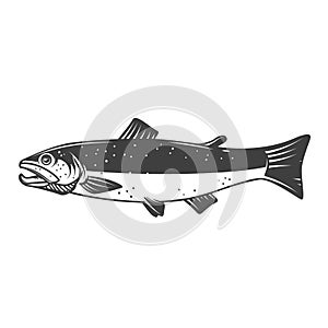 Salmon fish icon isolated on white background. Design element for logo, label, emblem, sign.
