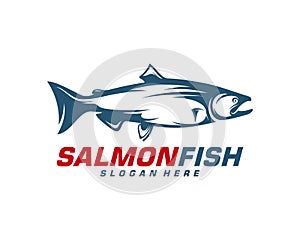 Salmon Fish logo design vector. Fishing logo design template illustration . Sport fishing Logo