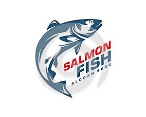 Salmon Fish logo design vector. Fishing logo design template illustration . Sport fishing Logo