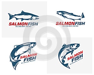 Salmon Fish logo design vector. Fishing logo design template illustration . Sport fishing Logo