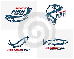 Salmon Fish logo design vector. Fishing logo design template illustration . Sport fishing Logo