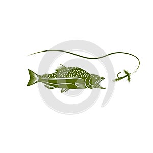 Salmon fish and lure vector design