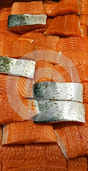 Salmon fish steaks at the butcher