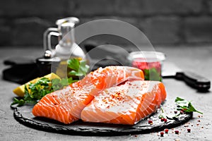 Salmon. Fresh salmon fish. Raw salmon fish fillet