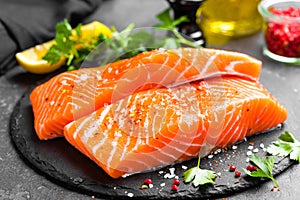 Salmon. Fresh salmon fish. Raw salmon fish fillet photo