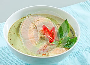 Salmon green curry isolated