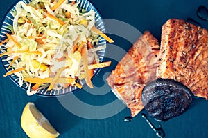 Salmon grilled and salad photo