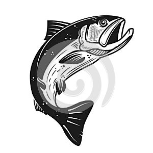 Salmon icon isolated on white background. Design element for logo, label, emblem, sign, banner, poster.