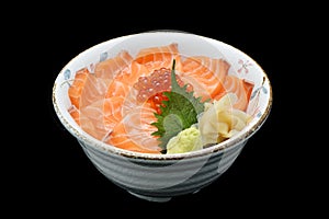 Salmon and ikura Chirashi sashimi of fresh raw Salmon and roe on rice of Japanese tradition food restaurant photo