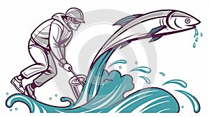 Salmon jumping out of water, fish art, wildlife scene, dynamic fish, jumping fish vector design Generative AI photo