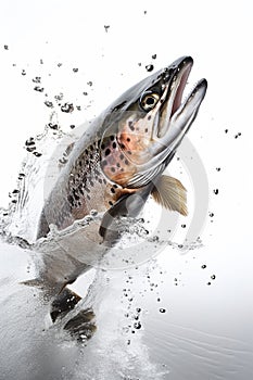 Salmon jumping up from water. Generative AI