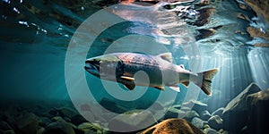 Salmon navigating through the river currents , concept of Predator-prey relationship