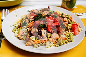 Salmon pasta with dried tomatoes