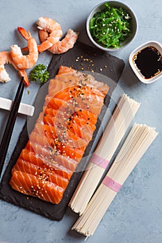 Salmon with rice noode