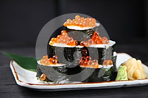 Salmon roe norimaki sushi roll