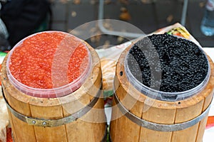 Salmon roe and sturgeon red caviar