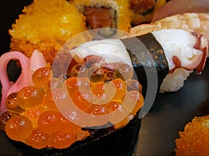 Salmon Roe used in Japanese Styled Sushi.