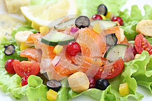 Salmon salad with berries fruit