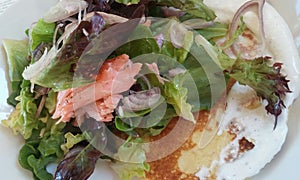 Salmon And Salad On Potato Pancake