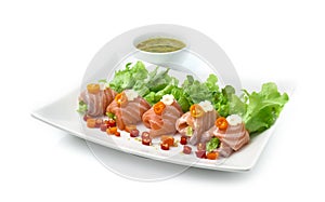 Salmon Salad Rolls Served with Seafood Wasabi Sauce