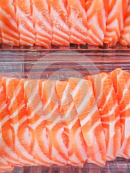 Salmon sashimi cut into pieces ready to eat