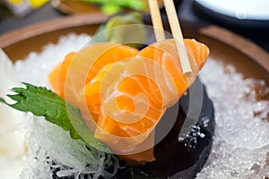 Salmon Sashimi on ice