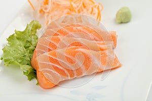 Salmon sashimi on a plate, Japanese food