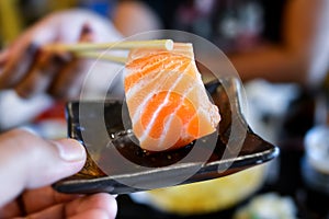 Salmon sashimi Japanese food.