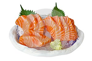Salmon sashimi, Japanese food. Raw salmon fillet served on ice w