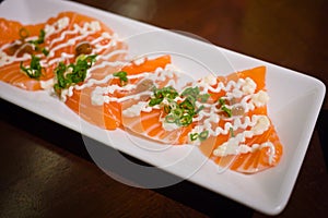 Salmon sashimi with Japanese mayonese