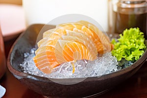 Salmon sashimi in japanese restaurant, japanese food