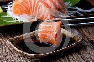 Salmon sashimi with shoyu sauce