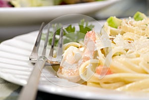 Salmon and Shrimp Fettuccine