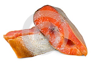 Salmon. Smoked Salmon. Natural Atlantic raw fish. Whole piece of steak or fillet of red fish salmon or trout.