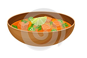 Salmon Soup with Potherb as Brazilian Cuisine Dish Vector Illustration