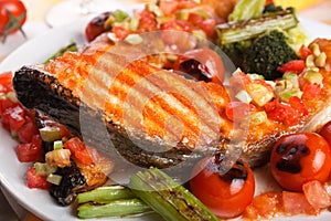 Salmon steak with garnish