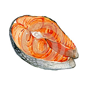 Salmon steak isolated on white, watercolor illustration