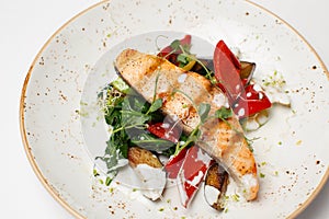 Salmon steak with japan salad and sauce