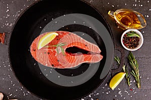 Salmon steak on pan